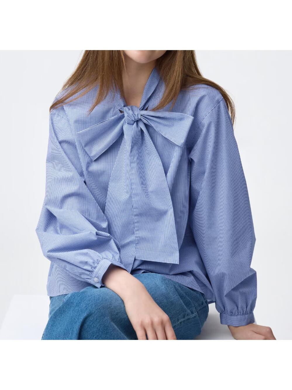 GU (Uniqlo) Bow Tie Blouse in Blue Gingham